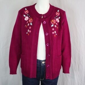VINTAGE Grandmacore Fuchsia Floral Embroidered Cardigan
